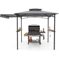 grillpavillon mit seitenmarkise doppeldach 2 seitenregalen haken gartenpavillon grill pavillon grillueberdachungen wetterfest grillunterstand garten partys 318x153x250 cm grau