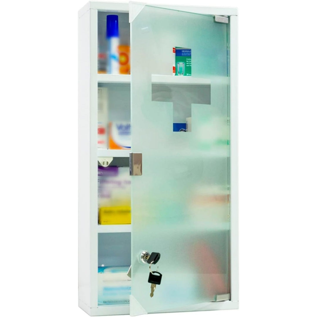 style home medizinschrank abschliessbar 4 faecher 60x30x12cm metall weiss haengend arzneischrank hausapotheke medikamentschrank erste-hilfe-schrank badezimmerschrankmit glastuer inkl2 schluesseln