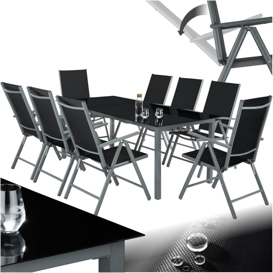 aluminium sitzgruppe 81 gartenmoebel set mit stuhl und tisch klappbare gartenstuehle gartentisch mit sicherheitsglas wetterfeste terrassenmoebel fuer garten terrasse balkon - anthrazit