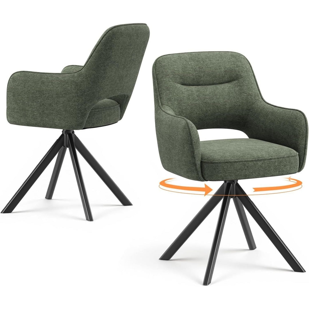 colamy drehbare esszimmerstuehle 2er set mit armlehnen drehbare polsterstuehle fuer kueche esszimmer aus weichem florstoff mit metallgestell und rueckenlehne fuer esszimmer kueche buerogruen