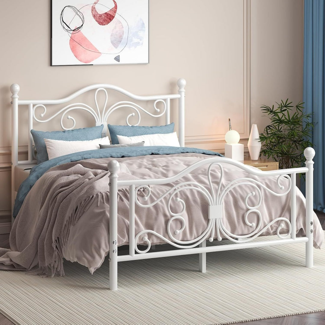 bett 140x200 mit schmetterlingsmuster kopf und fussteil metallbett weiss doppelbett 140x200 cm aus metall 265cm hohem stauraum unter dem bett kein lattenrost erforderlich einfache montage