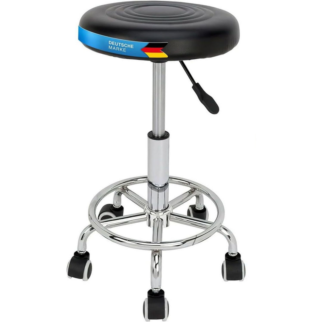 goodsgadgets rollhocker hoehenverstellbar 46-63cm drehhocker schwarz bequem mobil arbeiten stufenlose gasdruckfeder kompakter arbeitshocker aus kunstleder optimal als praxishocker nutzbar