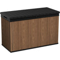 auflagenboxkissenbox 662 liter l 100 wasserdicht l mit belueftung dadurch kein uebler geruchschimmel l moderne holzdielenoptik l deckel belastbar bis 300 kg 2 personen