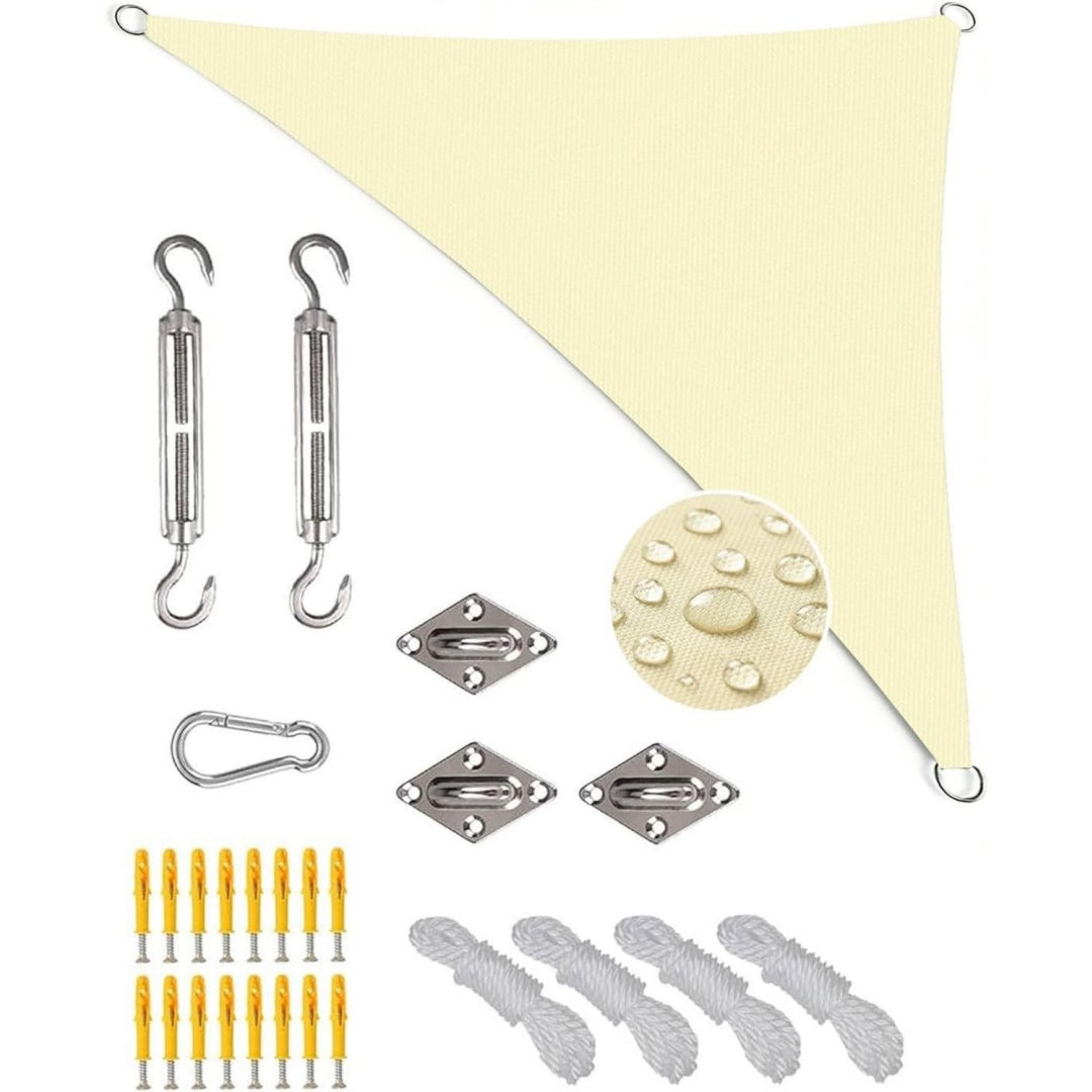 sonnensegel dreieckig 3x4x5m wasserdicht sonnenschutz windschutz premium hdpe wetterbestaendig atmungsaktiv mit 95 uv-schutz reissfest mit befestigungsset fuer balkon garten terrasse creme