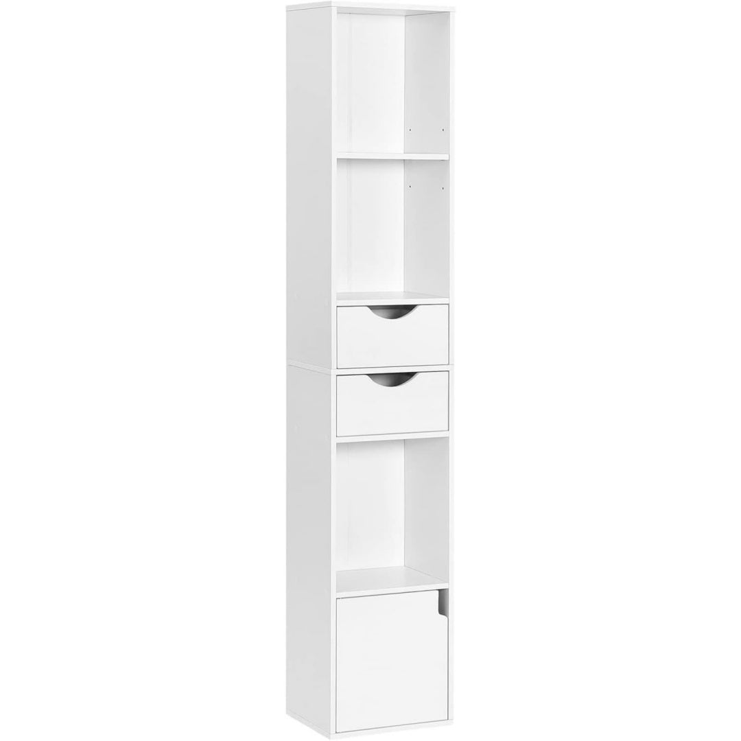 buecherregal regal schmal mit schubladen und tuer weiss aufbewahrungsregal fuer wohnzimmer schalfzimmer 30 x 158 x 24 cm