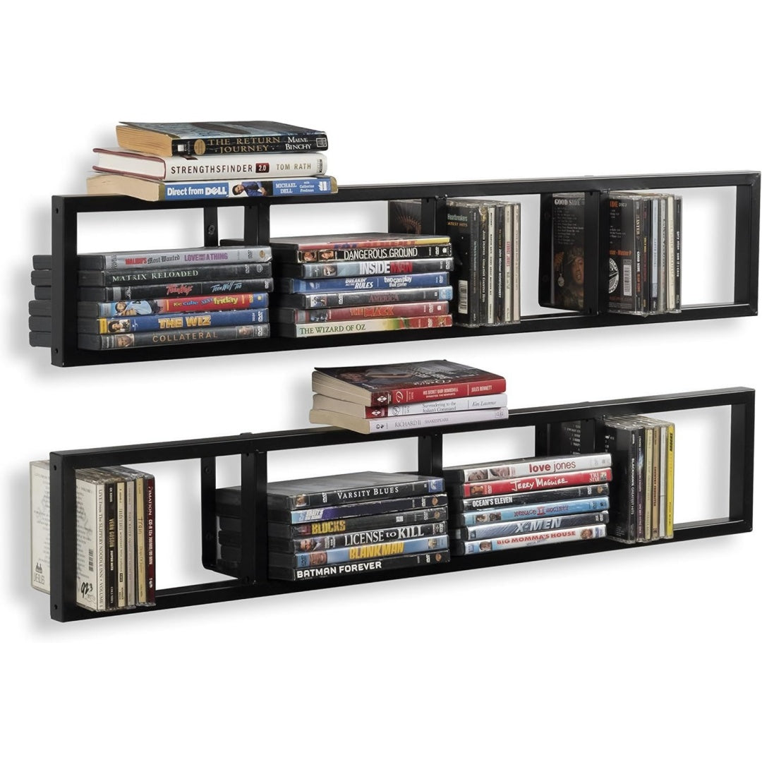 wandhalterung 864 cm media storage rack cd dvd organizer metall haengeregal set von 2 schwarz