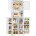 kuechenschrank buffetschrank mit gewuerzregal weiss lackiert 180x60 vorratsschrank mit arbeitsplatte lackierter oberflaeche 8 faecher 3 verstellbare ablagen 4 tuerregale fuer kueche