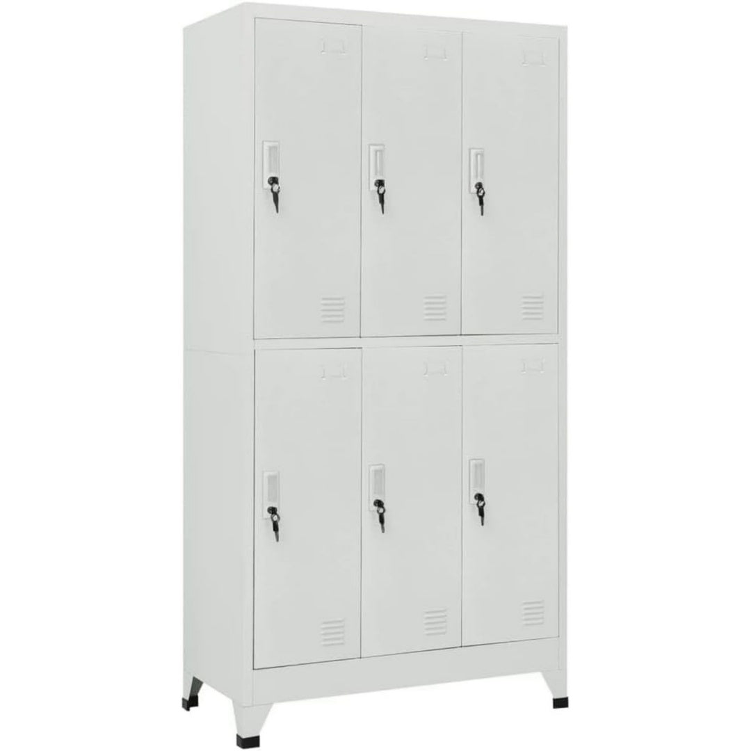 schliessfachschrank mit 6 faechern stahl 90x45x180 cm grau