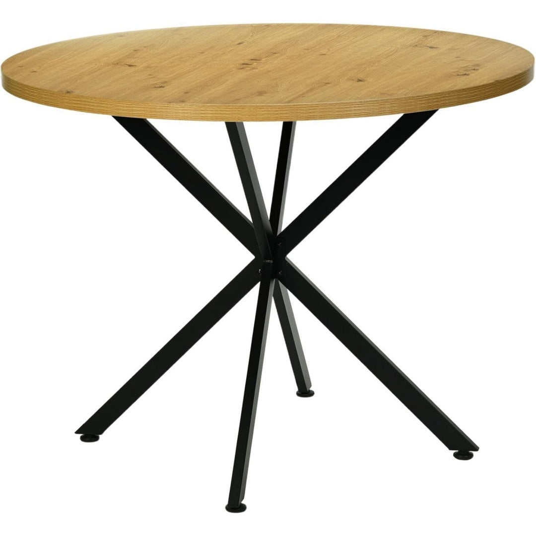 esstisch rund 100cm moderner esszimmertisch aus mdf rostbestaendiges metallmaterial 100x100x75cm 4-6 personen anti-rutsch-pads braun fuer esszimmerkuechewohnzimmer