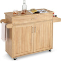 kuechenwagen mit rollen servierwagen aus holz rollwagen mit schublade handtuchhalter gewuerzboard verstellbarer ablage kuecheninsel kueche kuecheninselwagen kuechenschrank natur